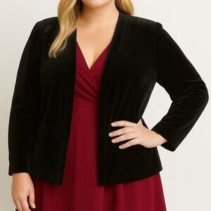 Vintage Alex Evening Size XL Open Front Velvet Jacket Black Formal Holiday Party